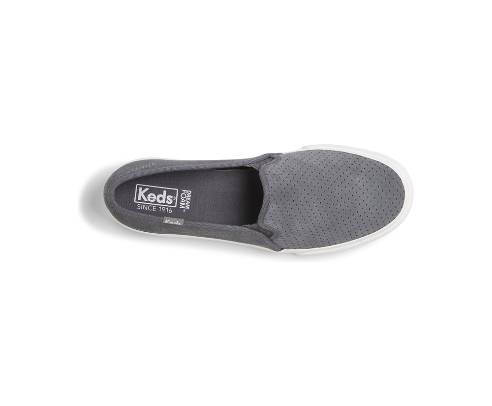 Slip Ons Keds Mujer Gris - Double Decker Perf Suede - 912-IBNDZQ